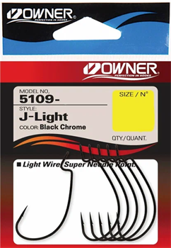 Крючки офсетные Owner 5109 J-Light Worm Hook BC №3/0 уп, 5шт - фото 28616