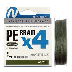 Шнур Nautilus Braid X4 Green d-0.16 10.8кг 1.5PE 135м 25495 - фото 30091