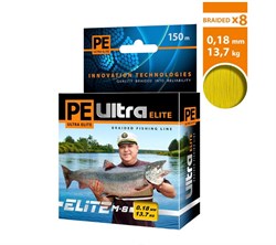 Плетеный шнур 8 нитей AQUA PE ULTRA ELITE M-8 150m 0.18mm 13,7kg / желтый 22479 - фото 25024