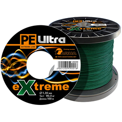 Плетеный шнур Aqua PE Ultra Extreme 1,30мм 90кг 100m (цвет зеленый)  - фото 28997
