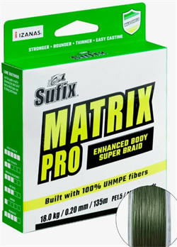 Шнур плетёный SUFIX Матрикс Про полуночно-зелёный 135 м. 0.15 мм. 10 кг. 34305