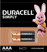Батарейка щелочная Duracell Simply AAA, уп. 2 шт. (мизинчиковая)